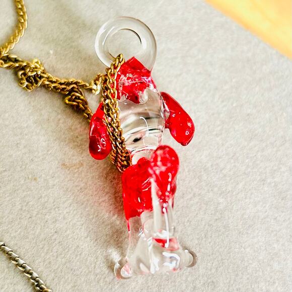 Vintage Clear Red Glass Poodle Pendant Necklace - Picture 4 of 6
